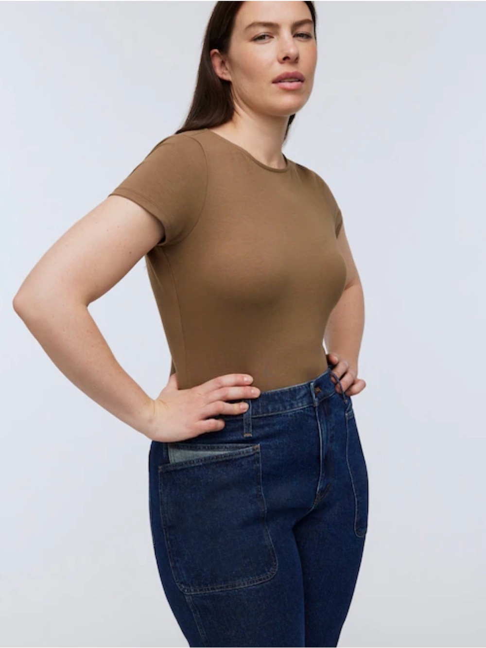 Madewell Short Sleeve Crewneck Thong Bodysuit in Tan New w/ tags Retail $52 Med